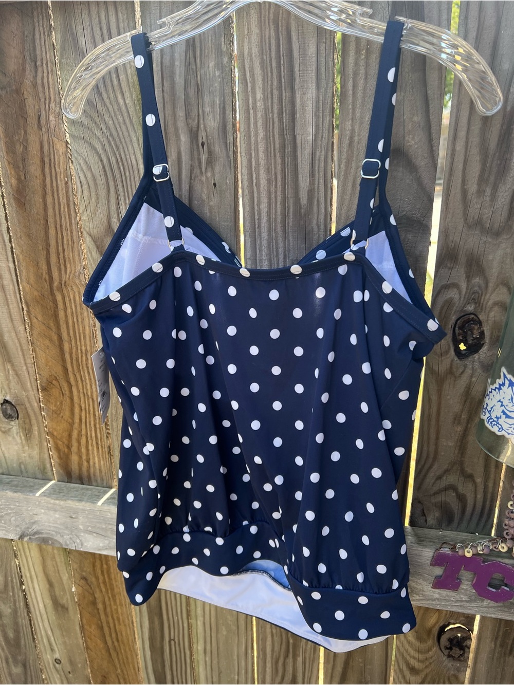 šLands End Navy Polka Dot blouson Tankini swim top - Picture 3 of 8